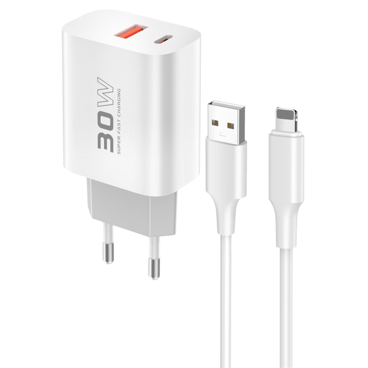 Konfulon C89Q 1 Adet 30W Type-C ve 1 Adet 22.5W USB Çıkışlı Ekstra DL48 1M USB to Lightning Kablolu PD Şarj Cihazı